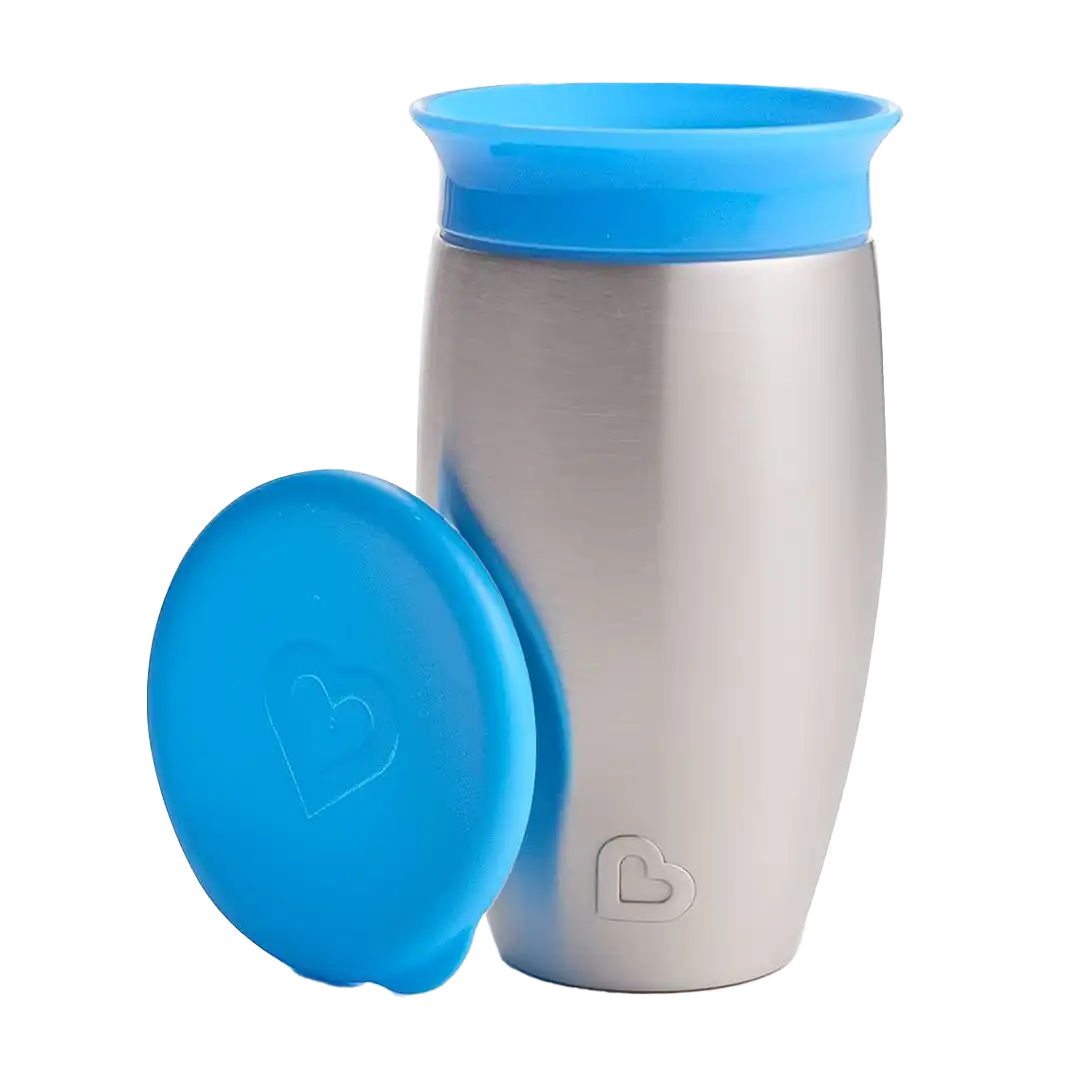 Munchkin Miracle Stainless Steel 360 Degree Sippy Cup with Lid Blue, 296ml
