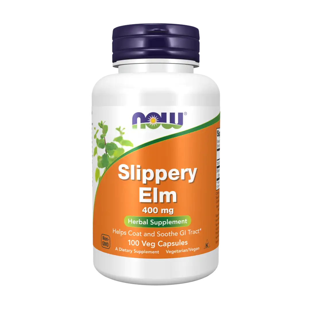 NOW Food Slippery Elm 400 mg Veg Capsules, 100's
