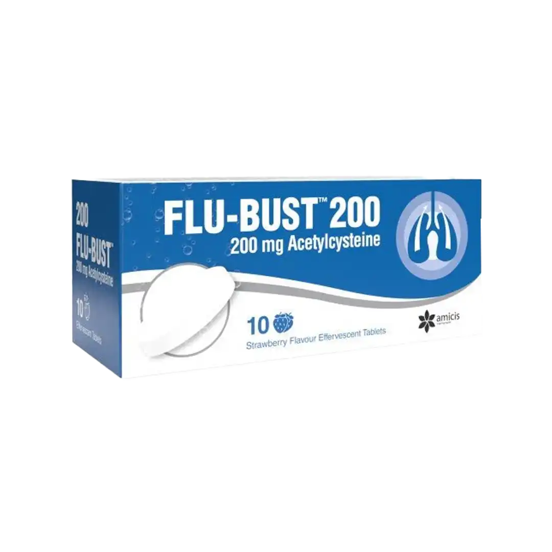 Flu-Bust 200mg Acetylcysteine Strawberry Effervescent, 10's