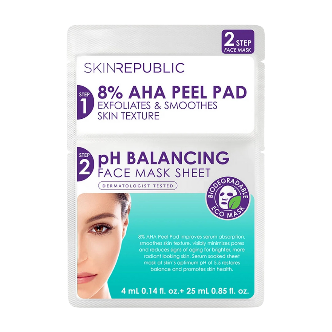 Skin Republic 2 Step 8% AHA Peel Pad + pH Balancing Face Mask