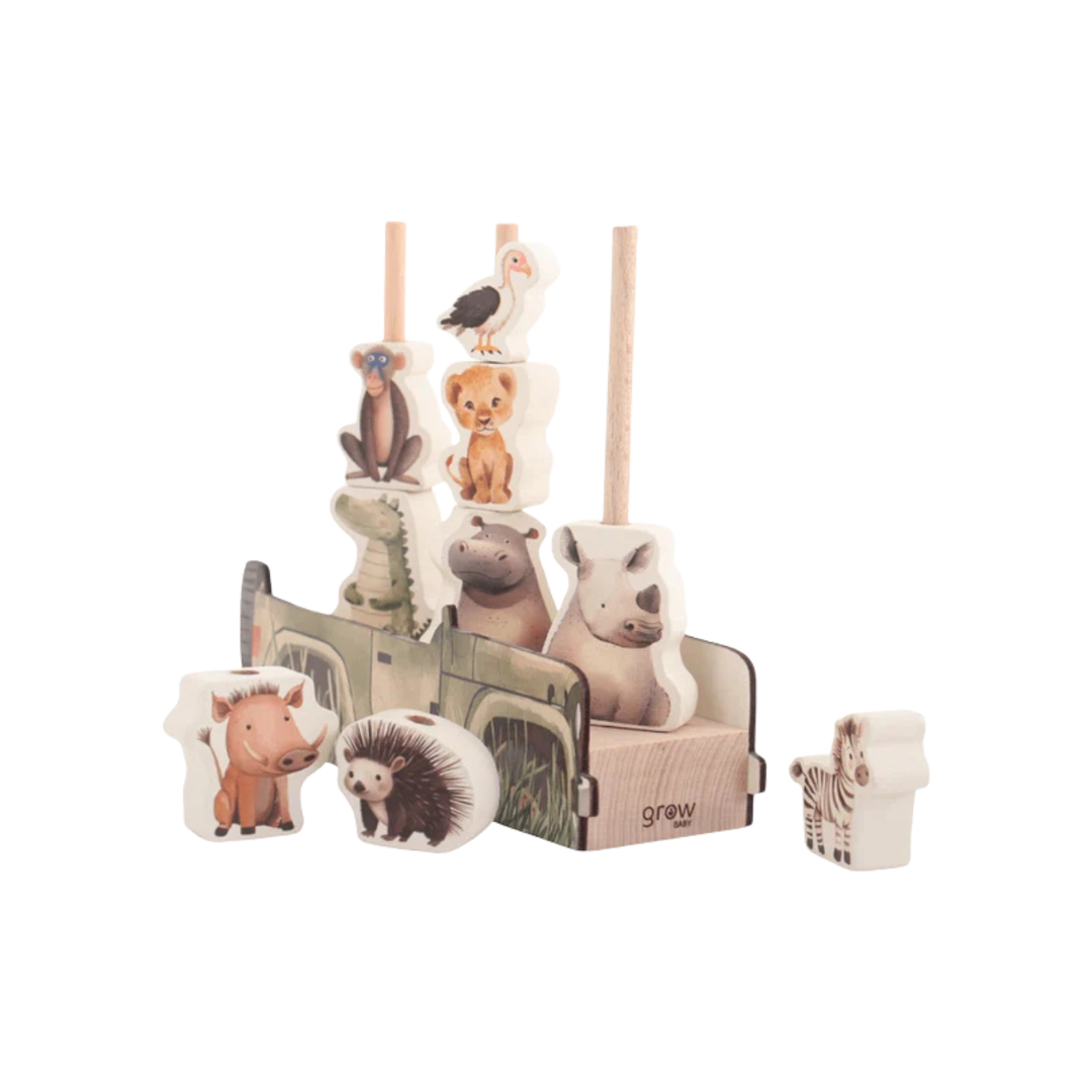 Grow Baby Wooden Animal Stacker, On Safari
