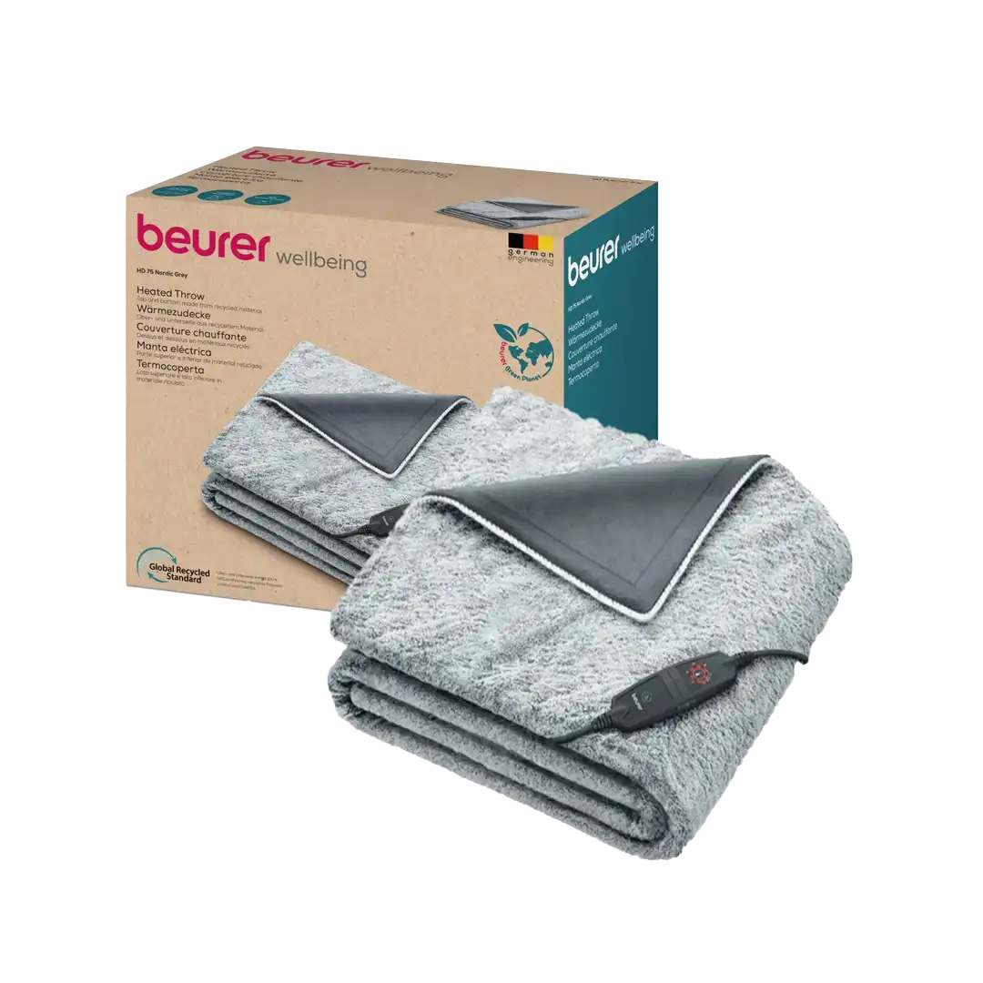 Beurer Electric Blanket HD 75 GP NORDIC GREY Eco Heated Throw for Sofa, Bed