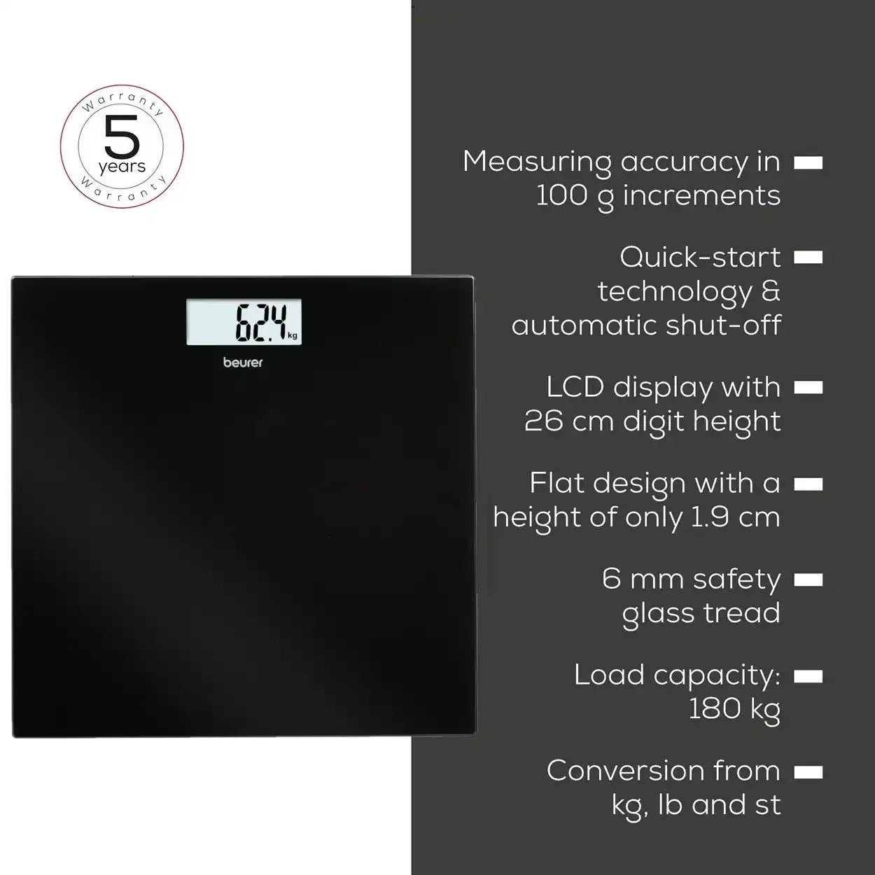 Beurer Germany GS 10 Black Glass Bathroom Scale