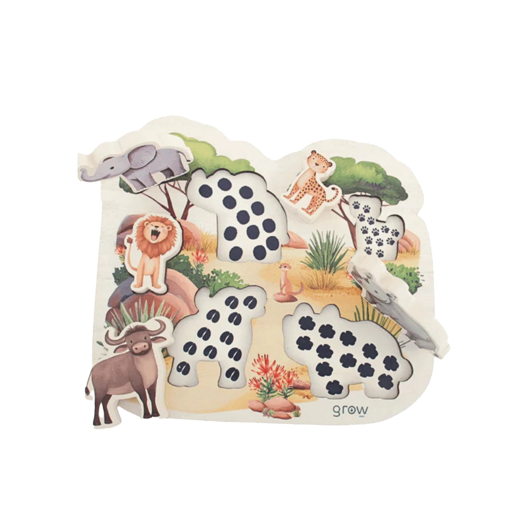 Grow Baby Wooden Puzzle Chunky Pieces, "Big Five" Animals