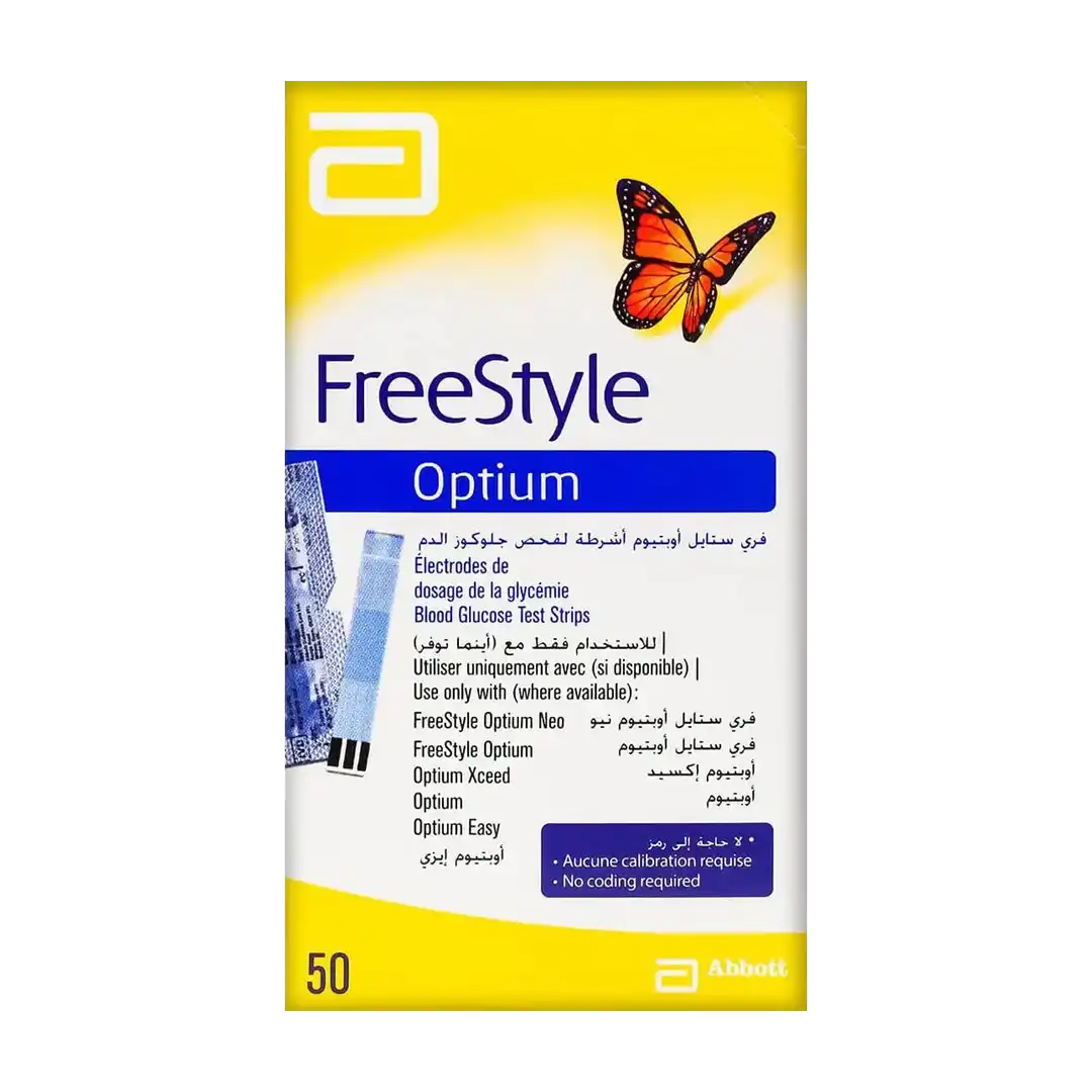 Freestyle Optium Blood Glucose Test Strips, 50's