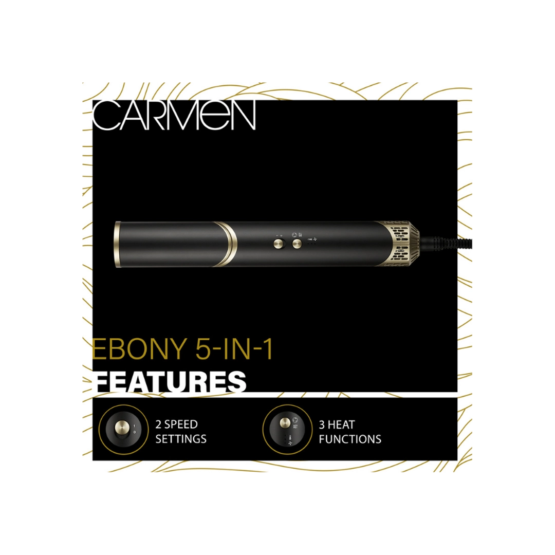 Carmen Ebony 5-in-1 Hot Air Brush Black Gold
