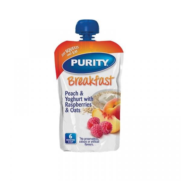 Mopani Pharmacy Baby Purity Pouches Breakfast Peach & Yoghurt with Raspberries and Oats, 110ml 6009516203657 220811