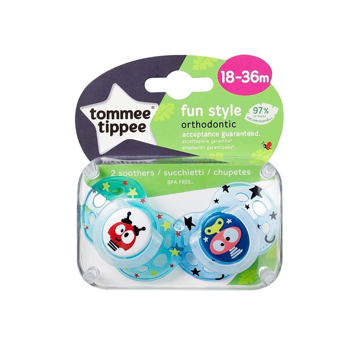 Tommee Tippee Baby Tommee Tippee Fun Style Soothers 18-36m Boy, 2's 5010415334053 230127