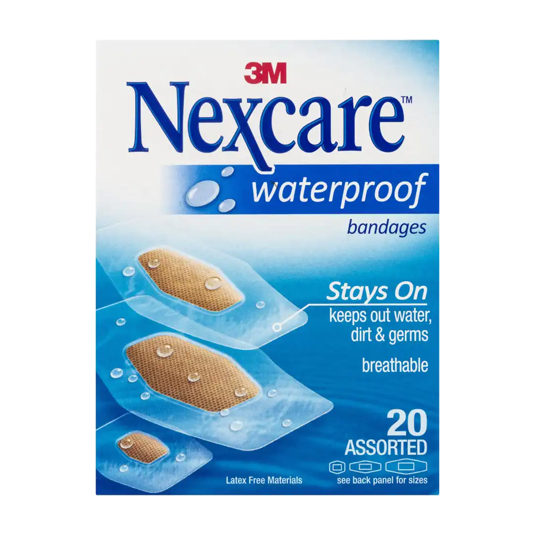 Nexcare 3M Clear Waterproof Bandages Assorted Sizes, 20's