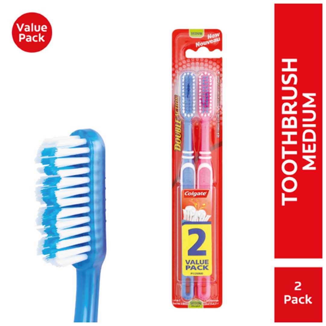Colgate Double Action Toothbrushes Medium, 2 Pack