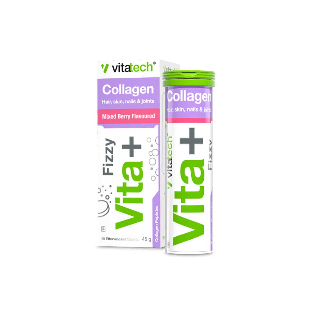 Vitatech Vita+ Collagen Hair Skin Nails & Joints Mixed Berry Effervescent, 10's