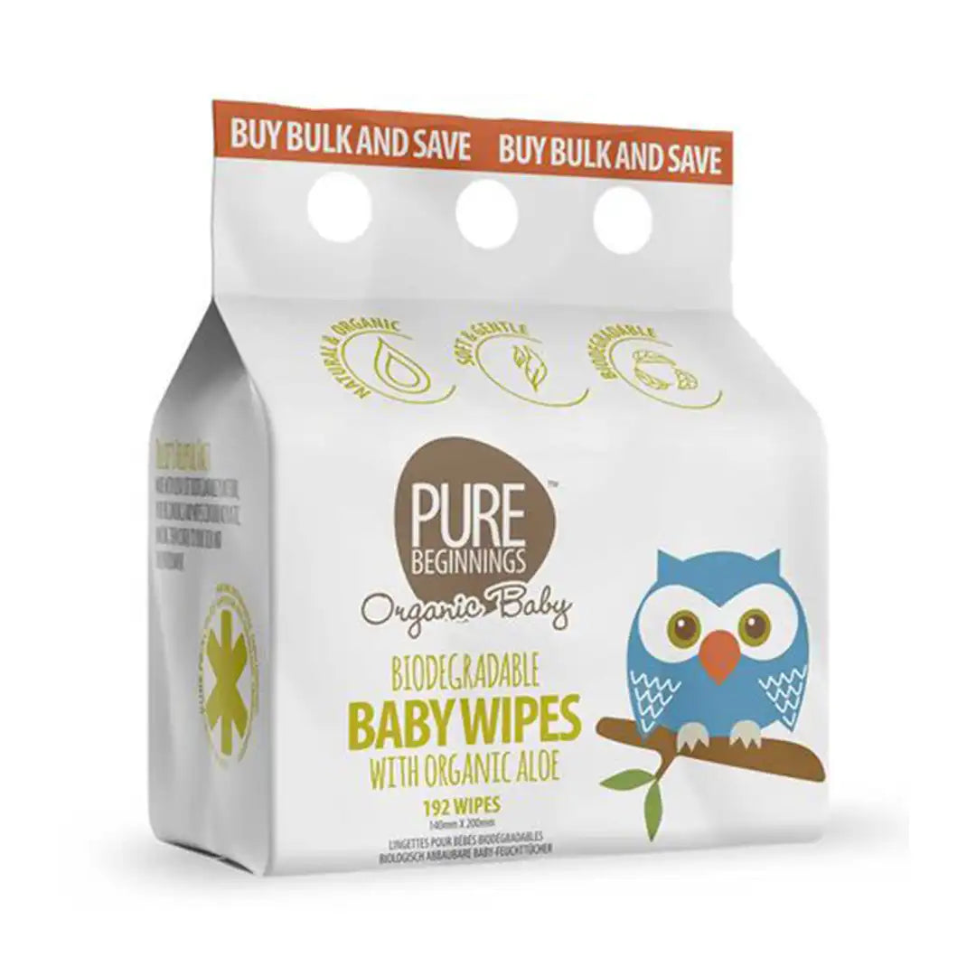Pure Beginnings Biodegradable Baby Wipes with Organic Aloe Pack, 192's